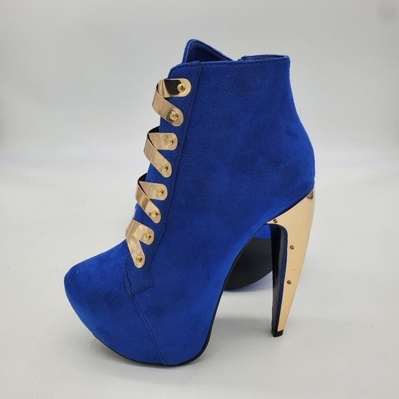 Privilege Shoes Women 6 Surrender  Royal Blue and Gold high heel Booties Boots - Picture 11 of 14